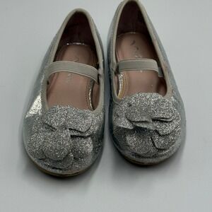 Nina Girls Estella Glitter Flat Silver Size 7.5 Wedding‎ Flower Girl Holiday